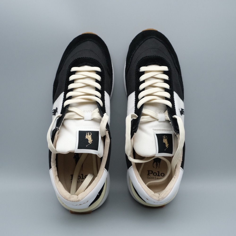 Polo Ralph Lauren Train 89 Mens Black White Suede Retro Sneaker 9 Low Top - Picture 7 of 13